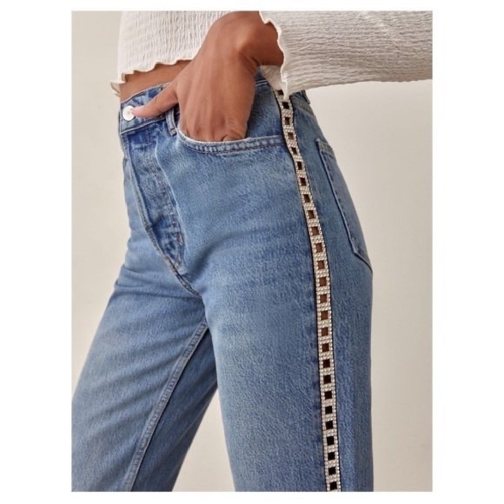 Crystal High Rise Straight Long Jeans